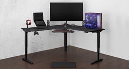 60" x 60" x 30" Black Laminate L-Shaped Gaming Desk in Standing Position